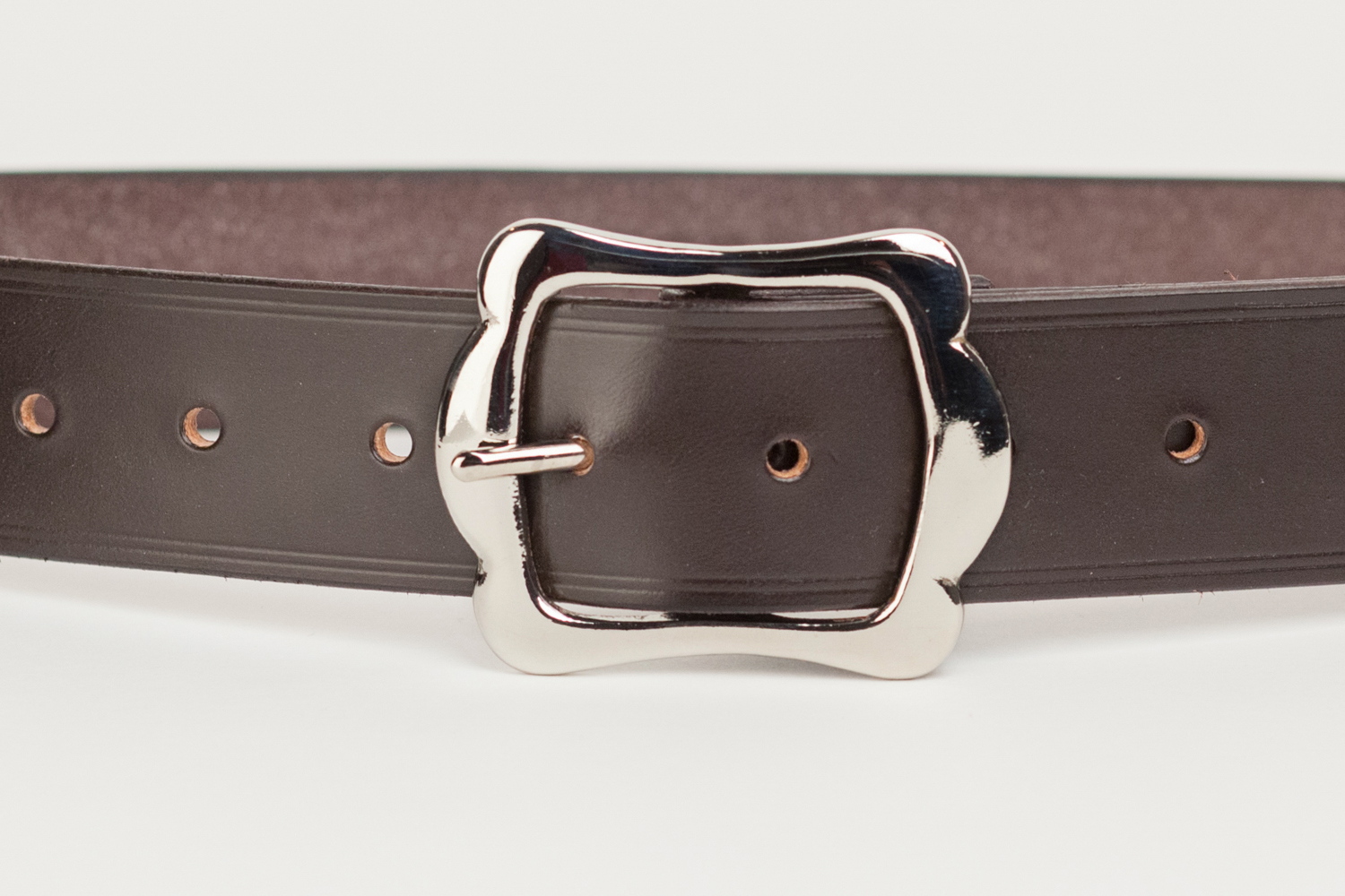 Dark Brown Bridle Leather Belt with 1.5 inch Scallop Buckle Brass or Nickel 